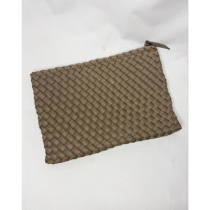 Women's NAGHEDI Beige Woven Clutch Zipper Pouch